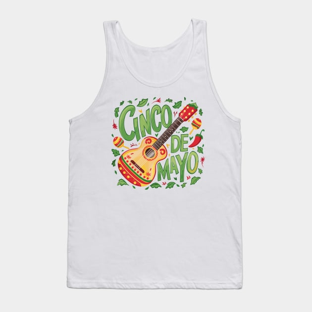 Festive Cinco De Mayo Colorful Maracas Vihuela Design Tank Top by TF Brands